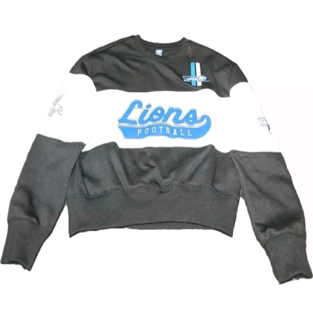 Ultra Game NFL Detroit Lions Women’s Black Pullover Crew Crop Sweatshirt S NWT